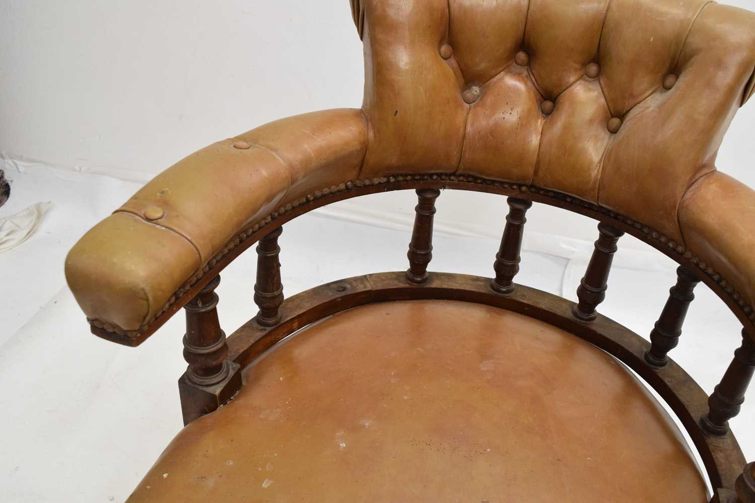 Early 20th century button upholstered smoker's bow-type chair - Image 6 of 8