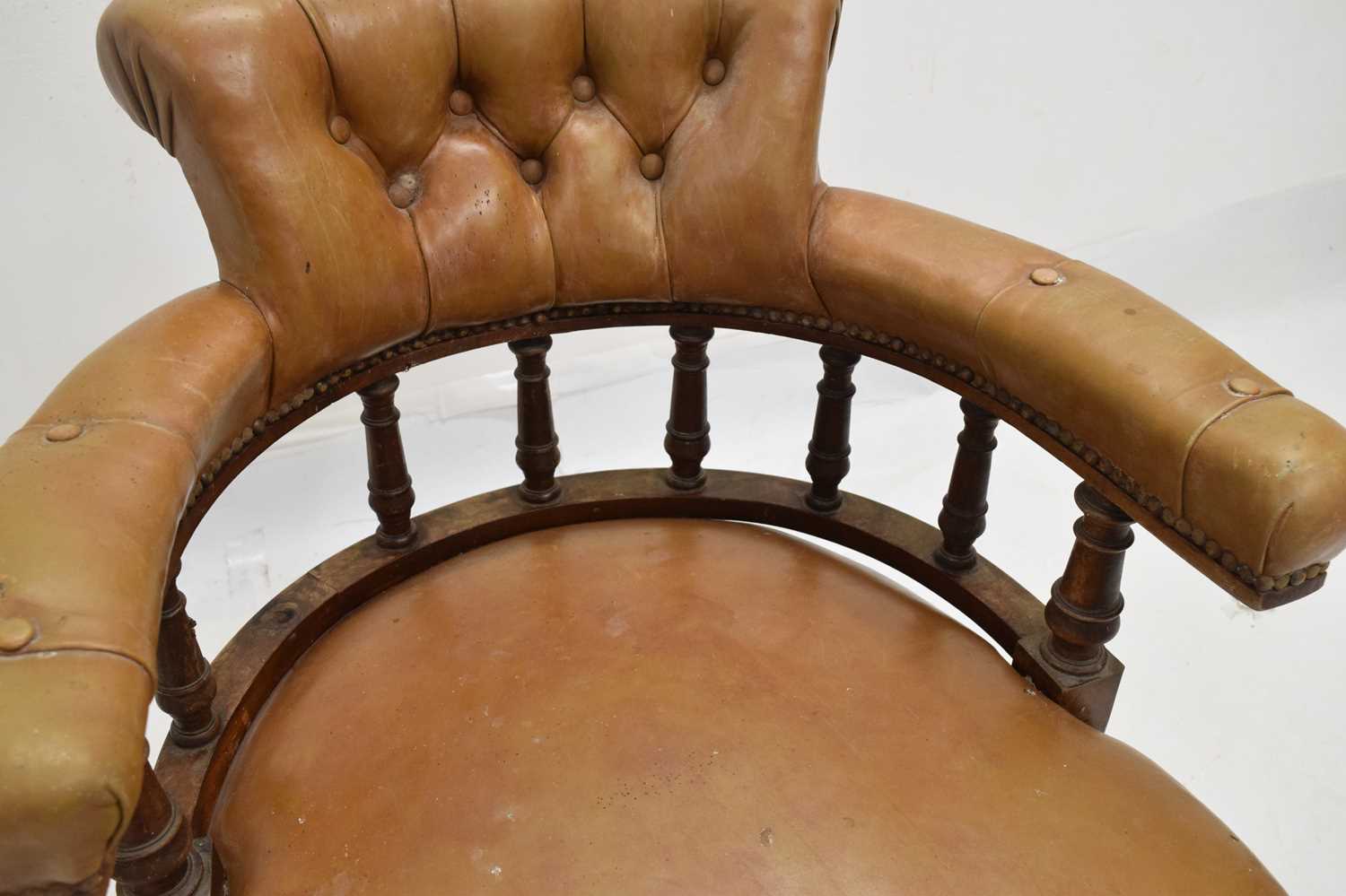 Early 20th century button upholstered smoker's bow-type chair - Image 5 of 8