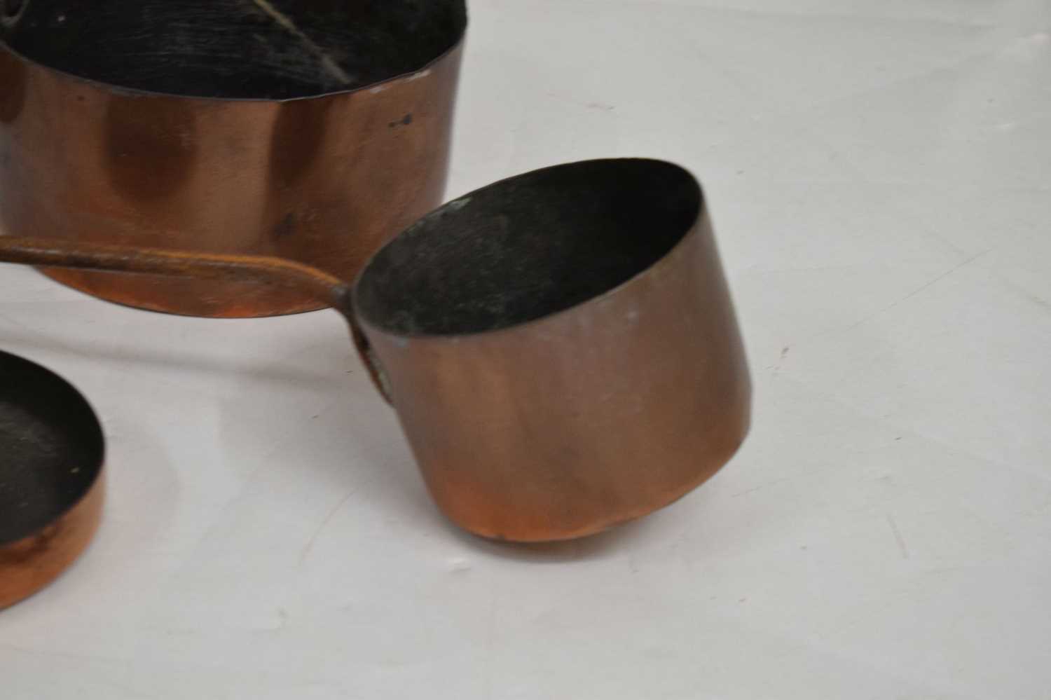 Gilt metal doorstop and three copper pans - Image 3 of 12