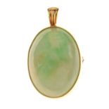 Jade pendant brooch, stamped '9ct'