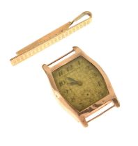 Circa 1940s gentleman's 9ct gold watch head and 9ct gold tie clip