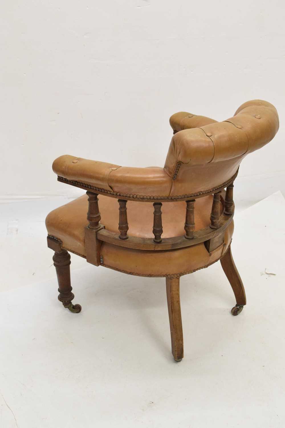 Early 20th century button upholstered smoker's bow-type chair - Image 2 of 8