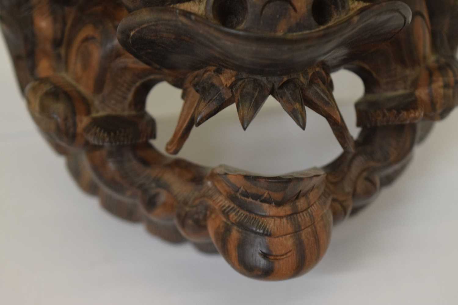 South East Asian carved wooden dragon mask - Image 3 of 7