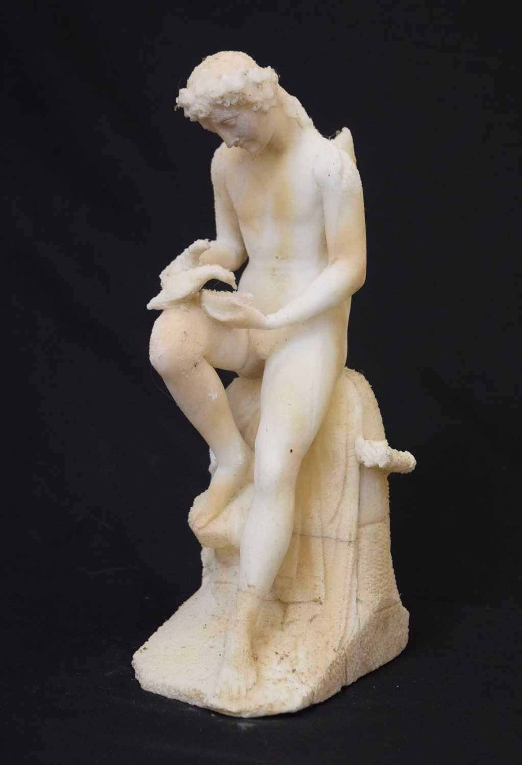 Alabaster figure of a winged angle with two doves