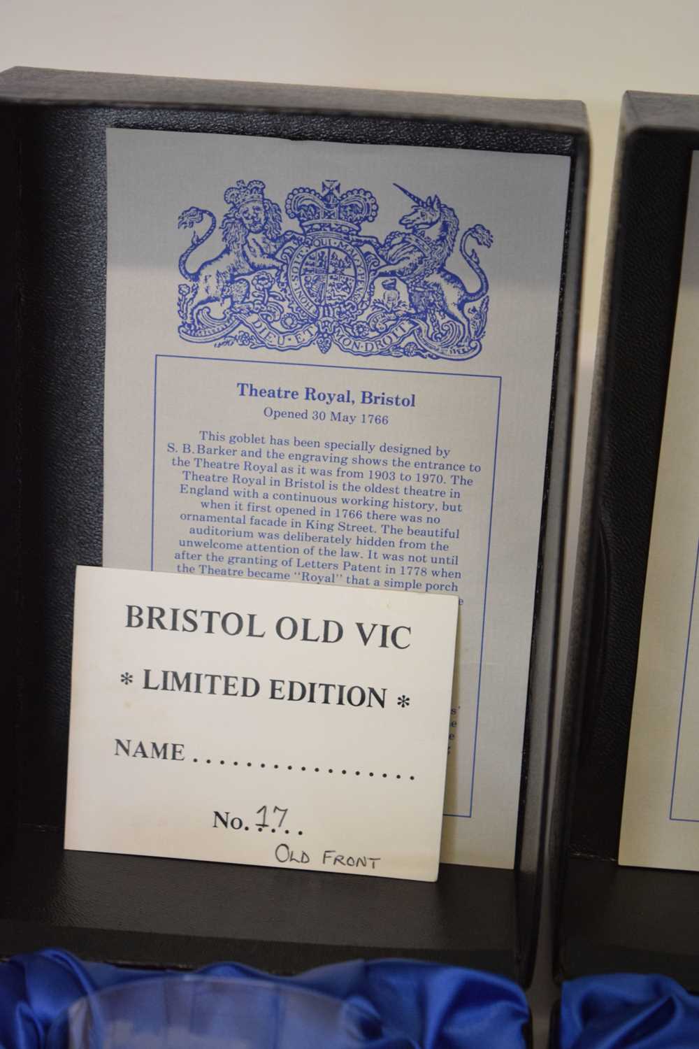 Pair of Old Vic Bristol glass commemorative goblets - Image 5 of 8