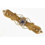 Late Victorian sapphire and seed pearl 15ct gold brooch