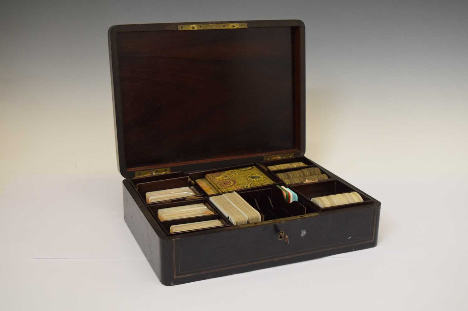 Victorian rosewood and brass bound games box - Image 4 of 8