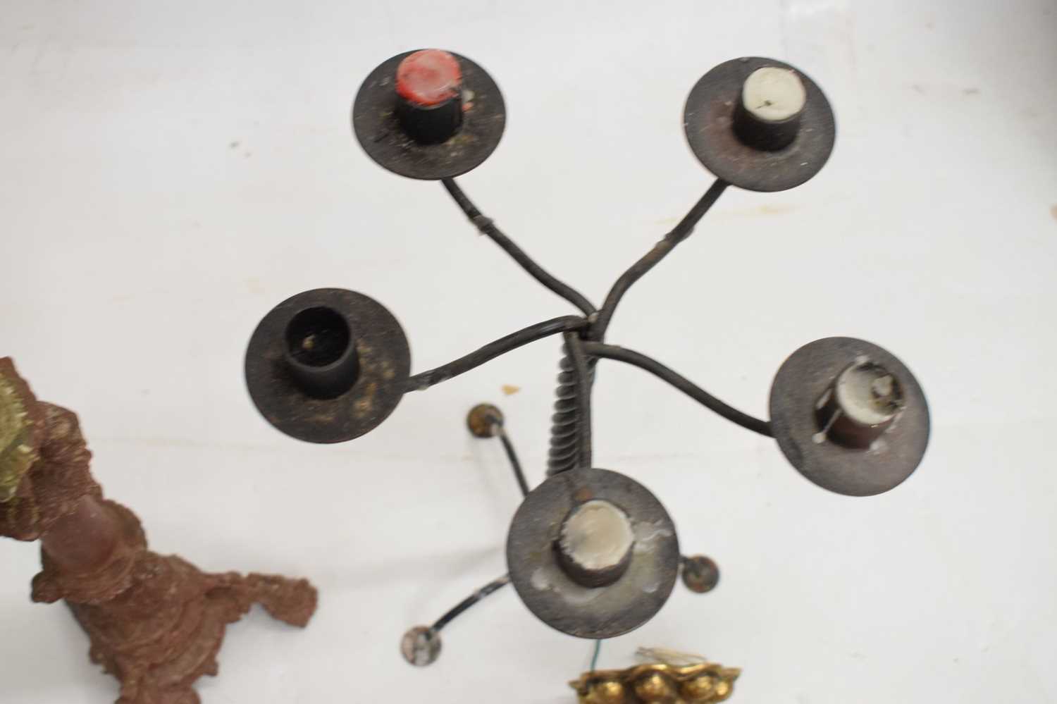 Red painted cast metal candlestick - Image 8 of 9
