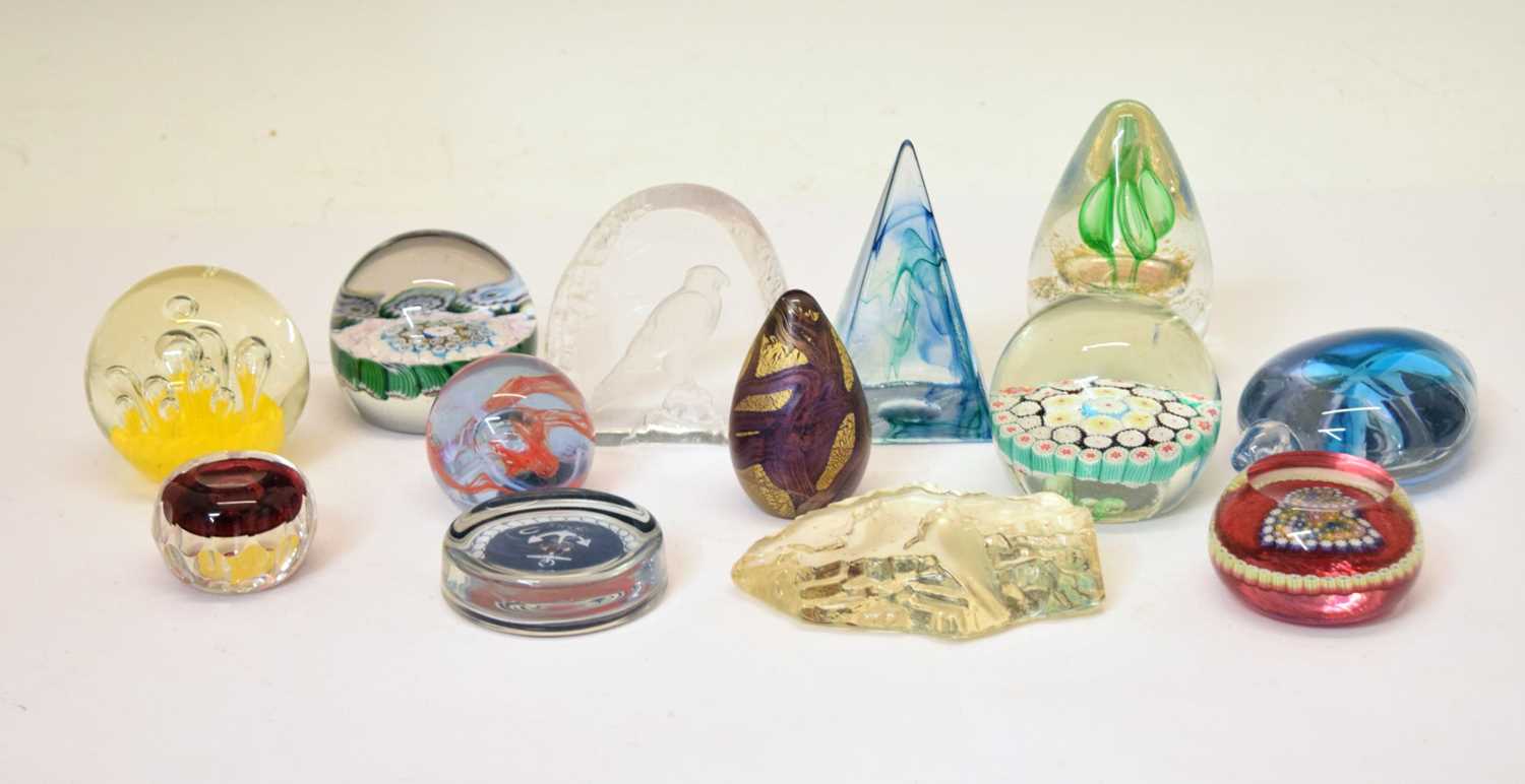 Group of thirteen modern glass paperweights