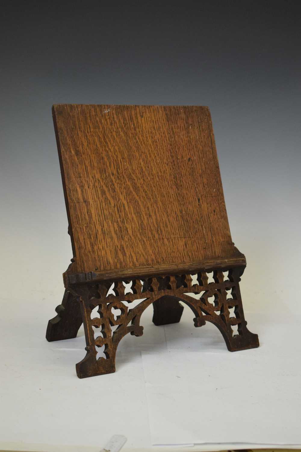 Victorian Gothic revival oak table top reading stand - Image 2 of 8