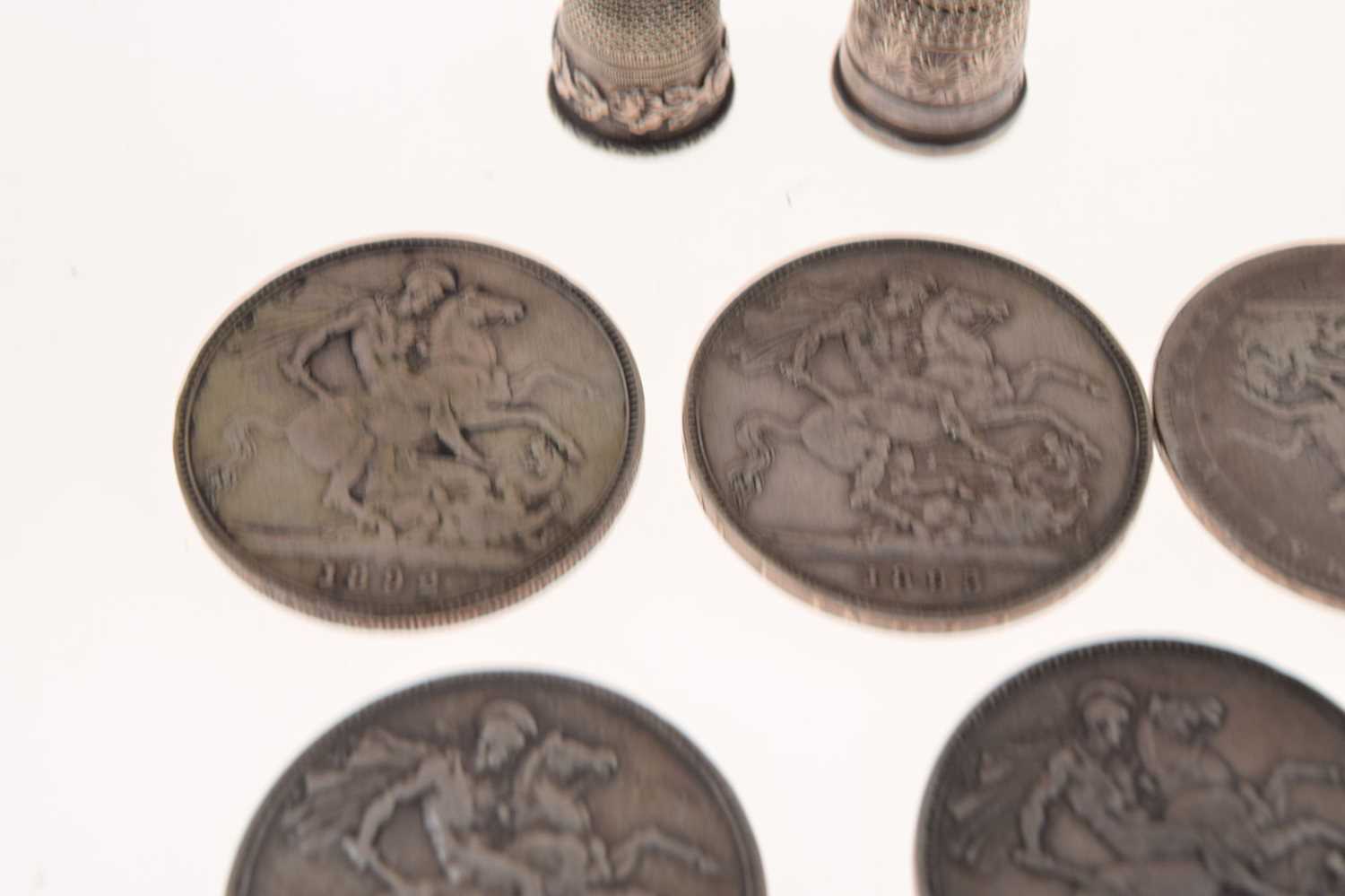 Five Victorian silver crowns, a George III silver crown, etc - Image 6 of 9