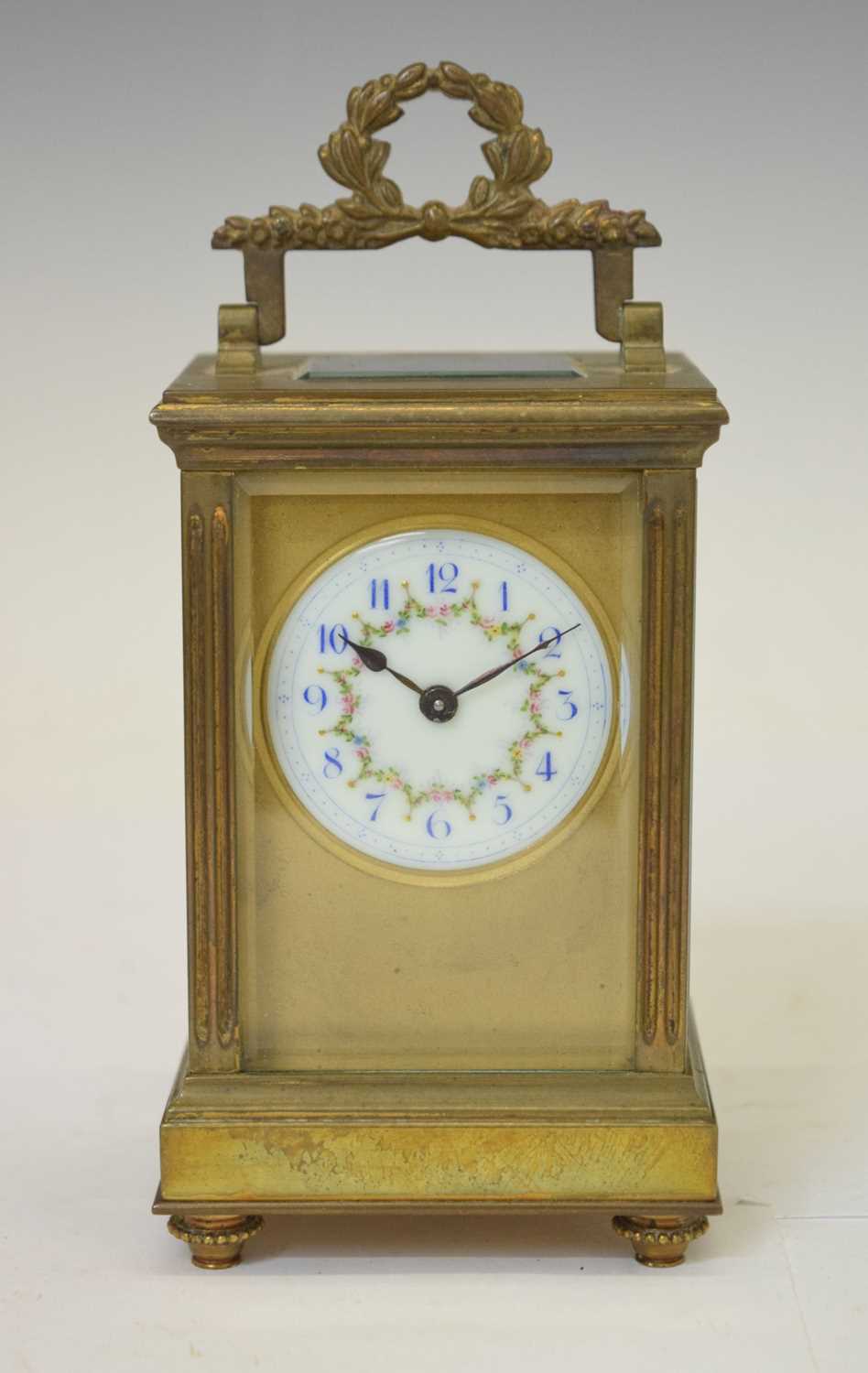 French gilt metal cased carriage timepiece