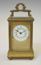 French gilt metal cased carriage timepiece