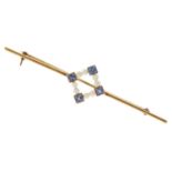 Sapphire and pearl 15ct bar brooch