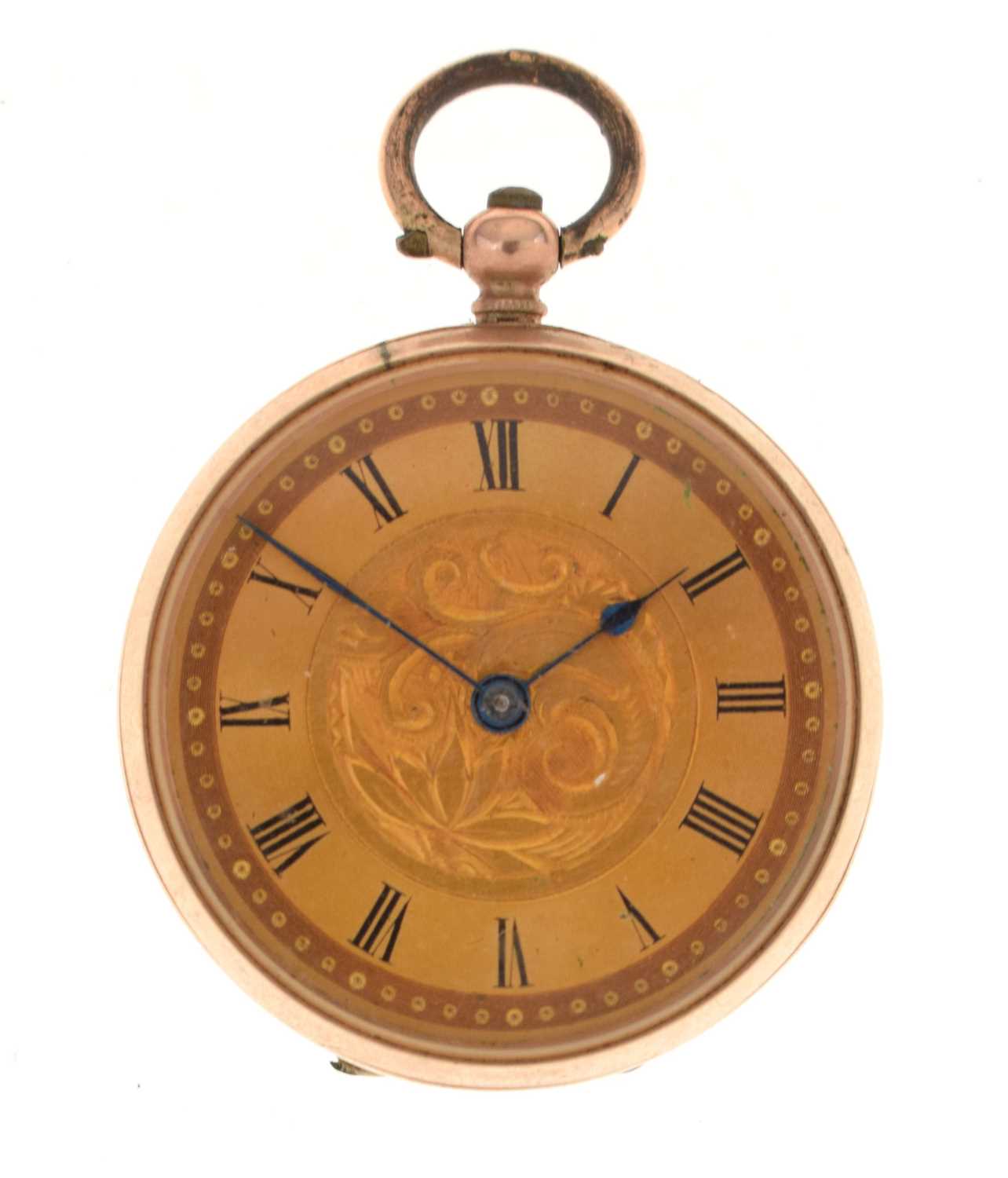 Lady's yellow metal stamped '9c' cased open-face fob watch