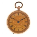 Lady's yellow metal stamped '9c' cased open-face fob watch