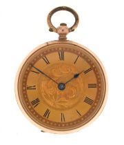 Lady's yellow metal stamped '9c' cased open-face fob watch