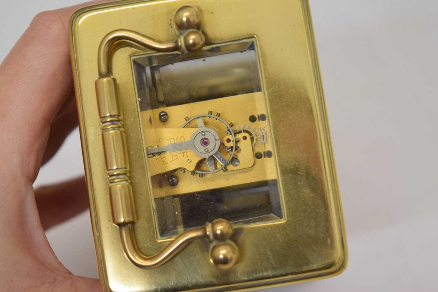 French brass cased carriage timepiece - Image 7 of 9