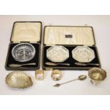 Assorted silver including George V silver shell dish, etc
