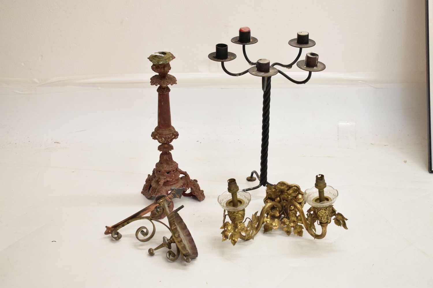 Red painted cast metal candlestick - Image 2 of 9