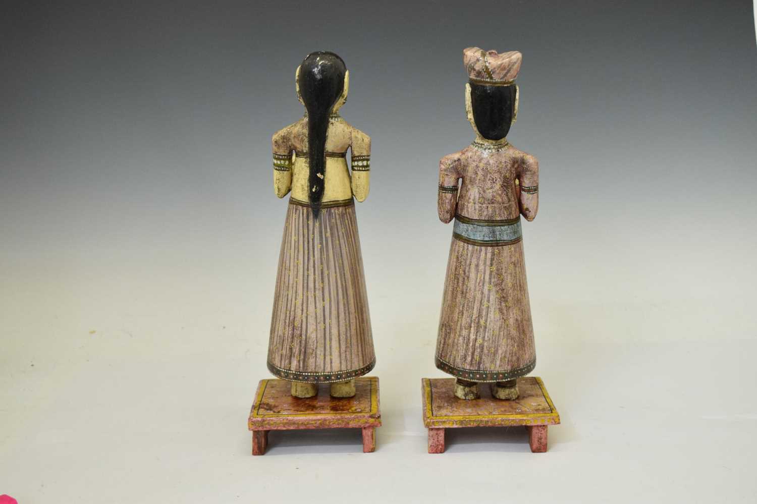 Pair of Indian painted wooden figures - Image 6 of 7