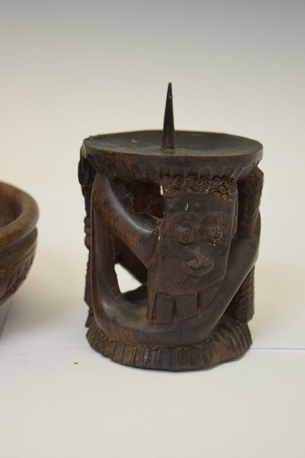 African wooden bowl and pricket candlestick - Image 3 of 8