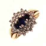 Sapphire and diamond cluster ring