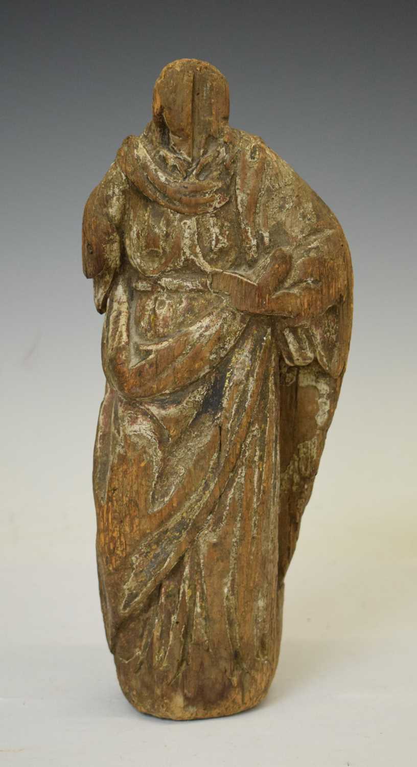 Weathered carving of a figure in robes, possible 16th/17th century