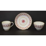 Late 18th century fluted porcelain teabowl, cup and saucer