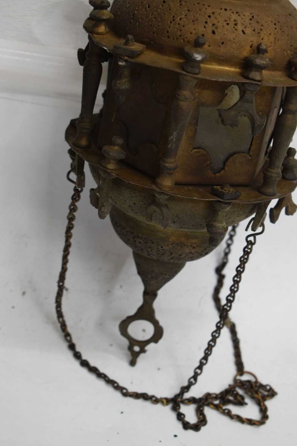 Two Islamic brass hanging lanterns - Image 8 of 8