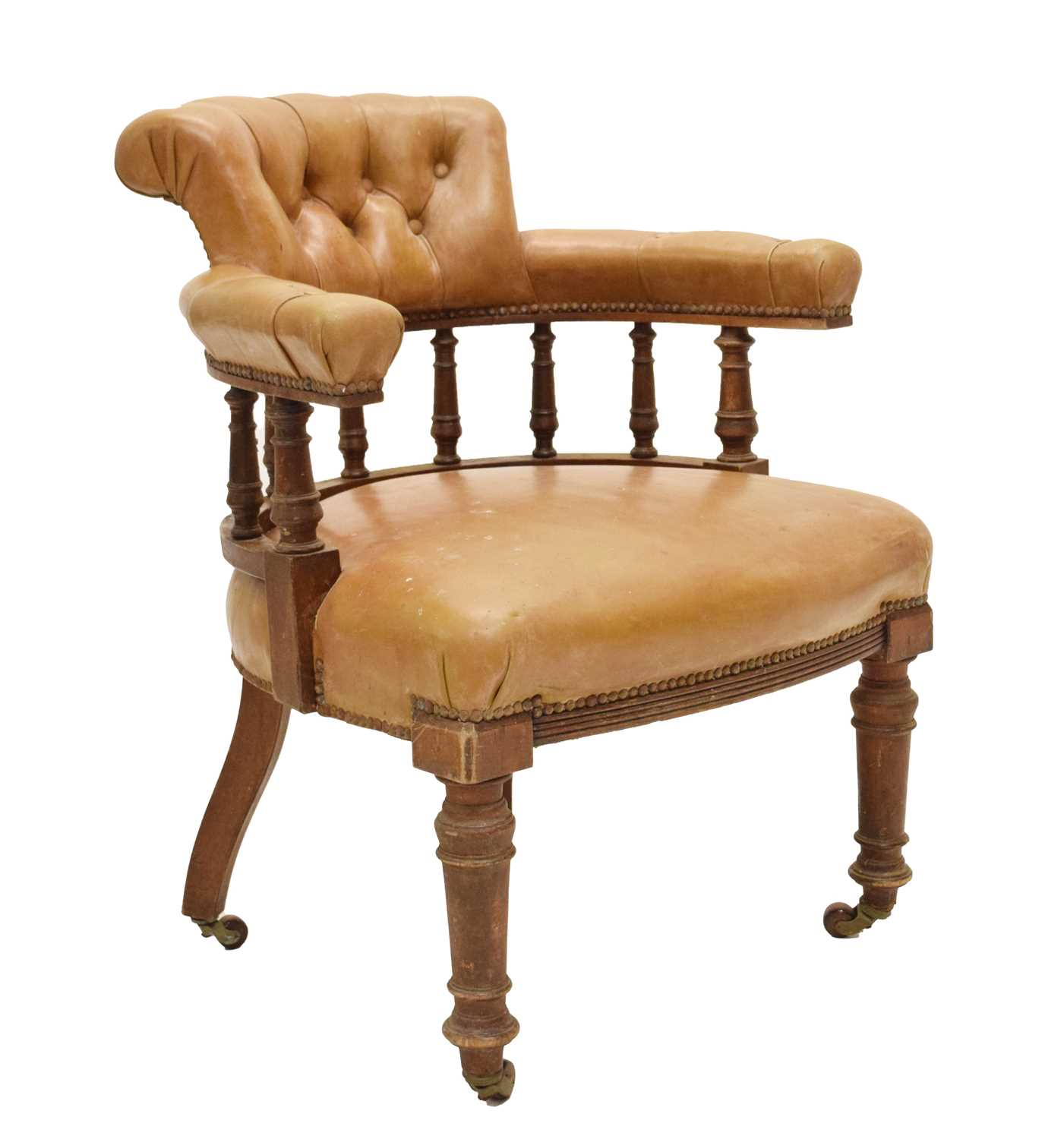 Early 20th century button upholstered smoker's bow-type chair
