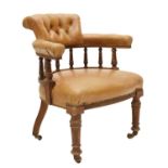 Early 20th century button upholstered smoker's bow-type chair