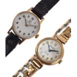 Omega - Lady's 9ct gold case wristwatch and an Everite lady's bracelet watch