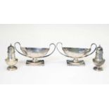 Pair of George VI silver salts and a pair of Victorian silver pepperettes