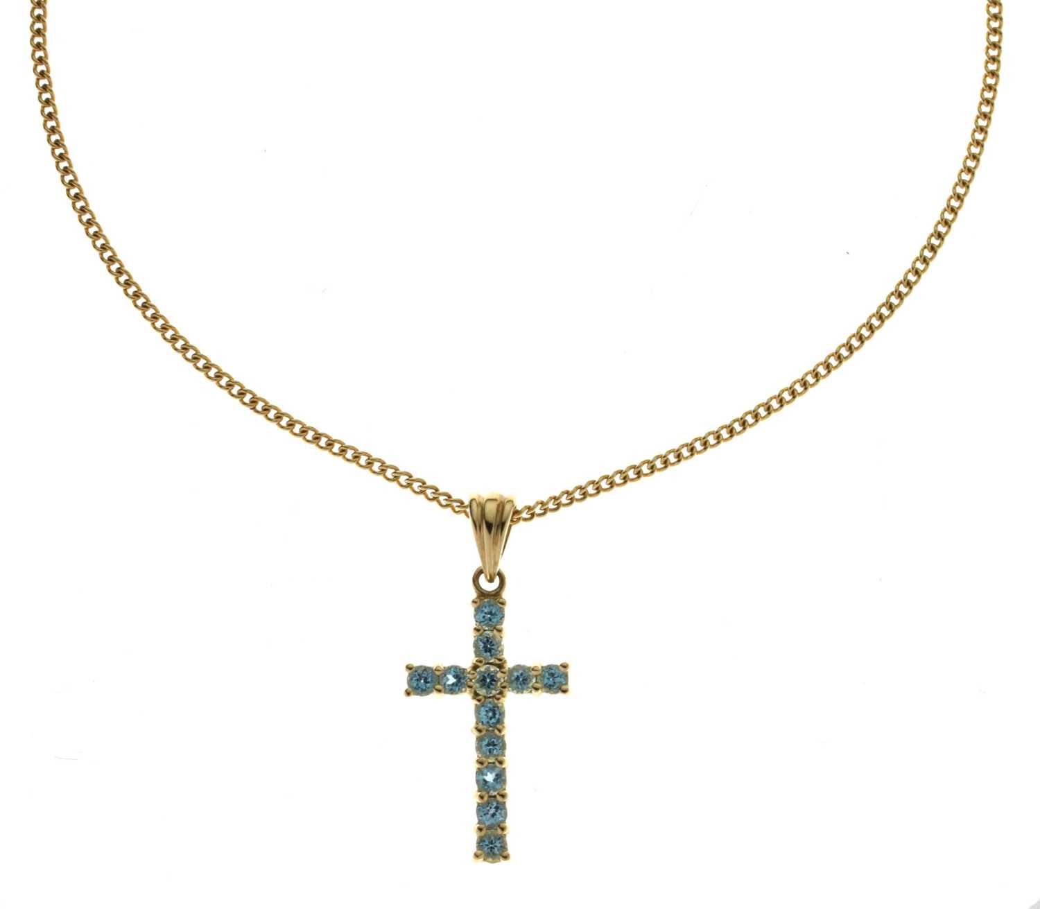 Blue topaz 9ct gold cross pendant necklace