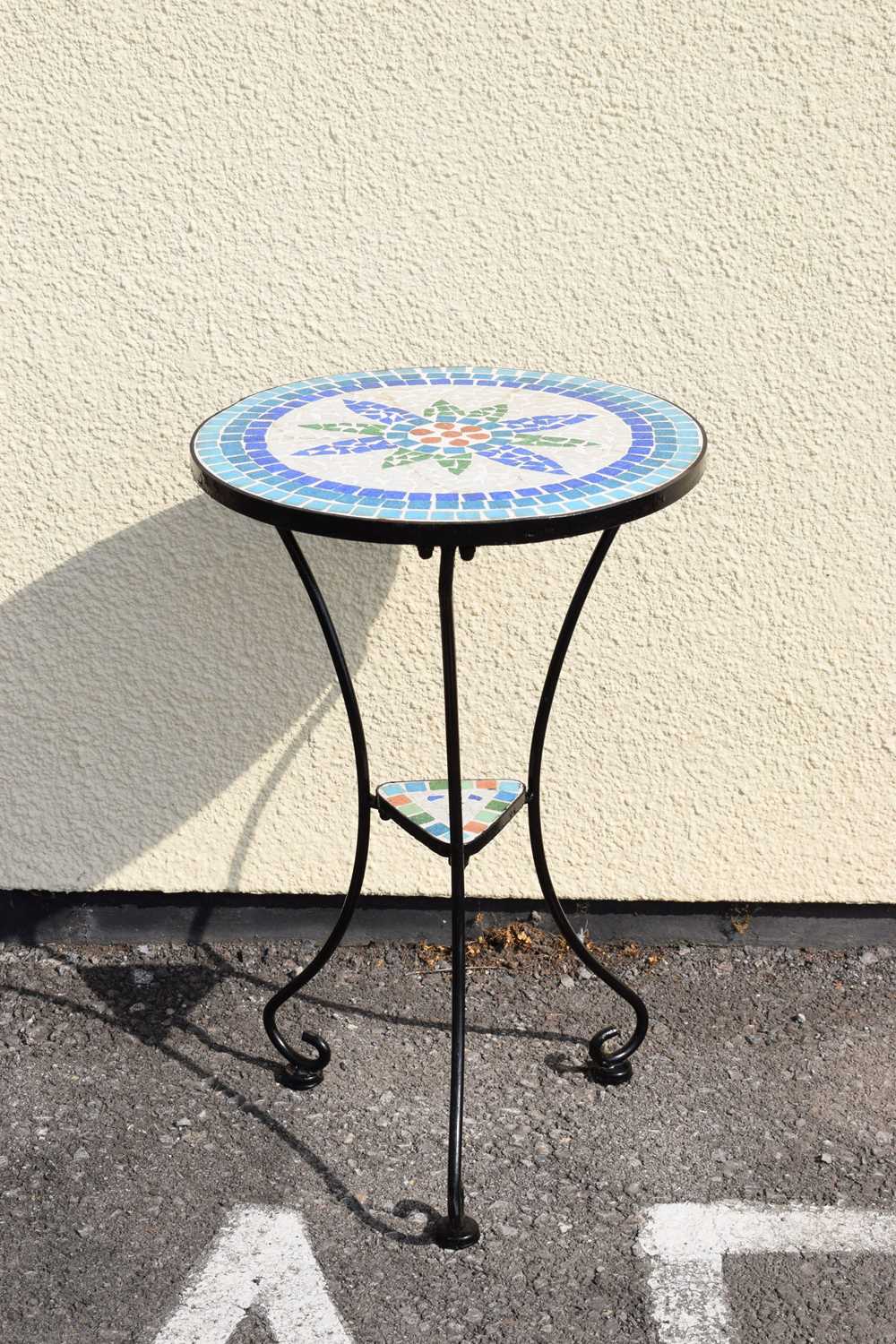 Mosaic topped metal two-tier patio table - Image 5 of 5
