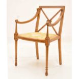 Edwardian crossbanded satinwood Sheraton-style elbow chair