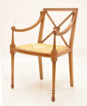 Edwardian crossbanded satinwood Sheraton-style elbow chair
