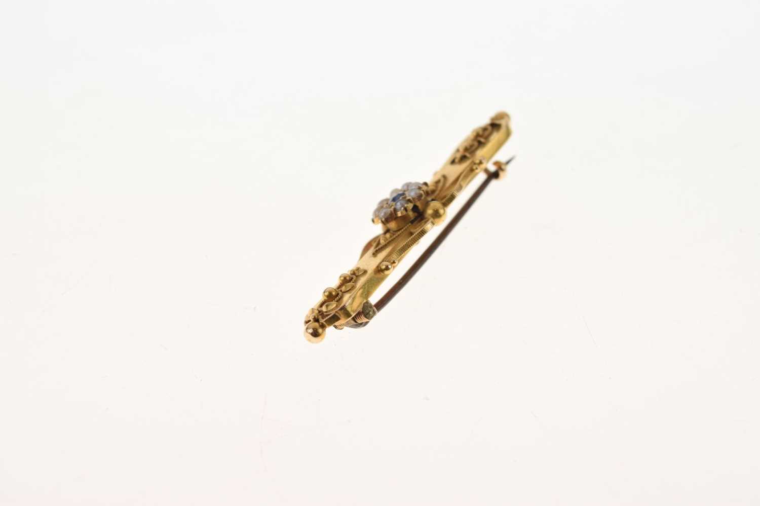 Late Victorian sapphire and seed pearl 15ct gold brooch - Image 2 of 7