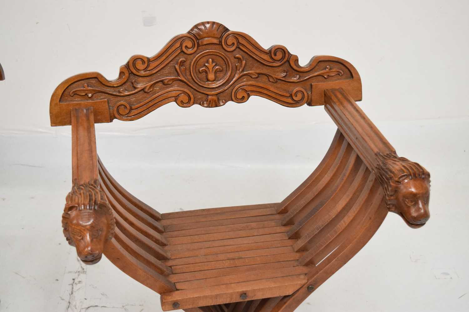 Pair of mahogany X frame folding thrones - Image 6 of 10