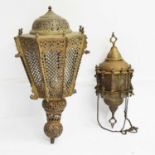Two Islamic brass hanging lanterns
