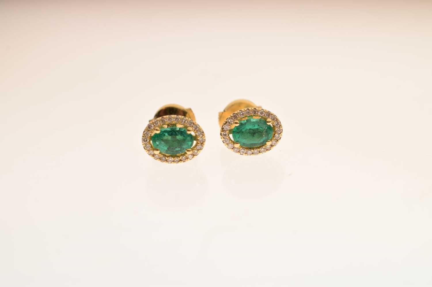 Pair of emerald and diamond cluster 18ct gold earrings - Image 3 of 7