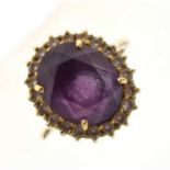 18ct gold, amethyst and diamond cluster ring