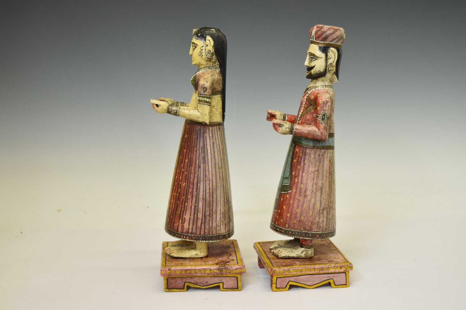 Pair of Indian painted wooden figures - Image 7 of 7
