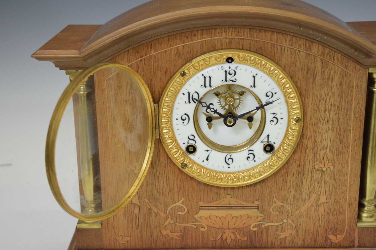 Edwardian inlaid mantel clock - Image 4 of 9