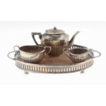 Silver miniature tea set and gallery tray, Chester