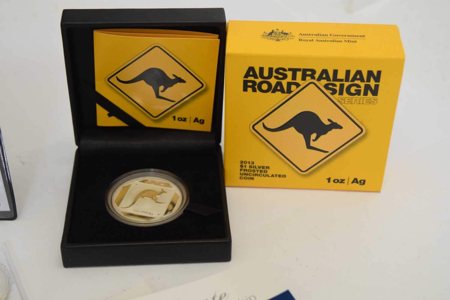 Six silver coins - Australian 1oz Kangaroo Road Sign $1 2013, etc - Image 5 of 7