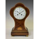 Early 20th century inlaid mahogany trefoil-balloon mantel clock