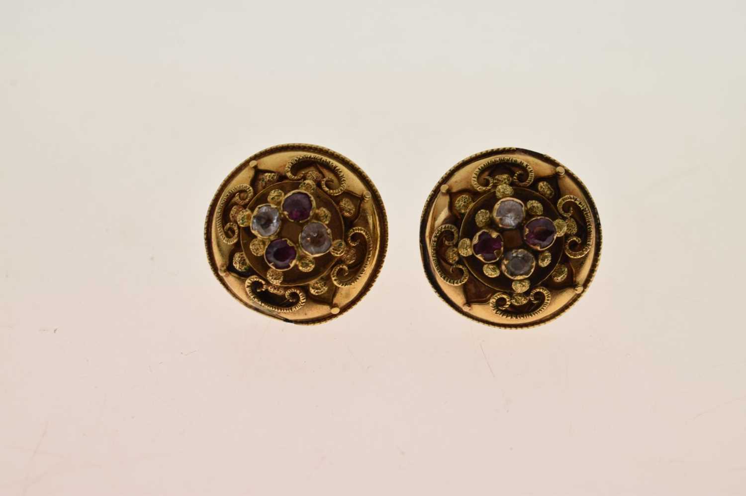 Pair of Victorian garnet and white stone earrings - Image 3 of 7