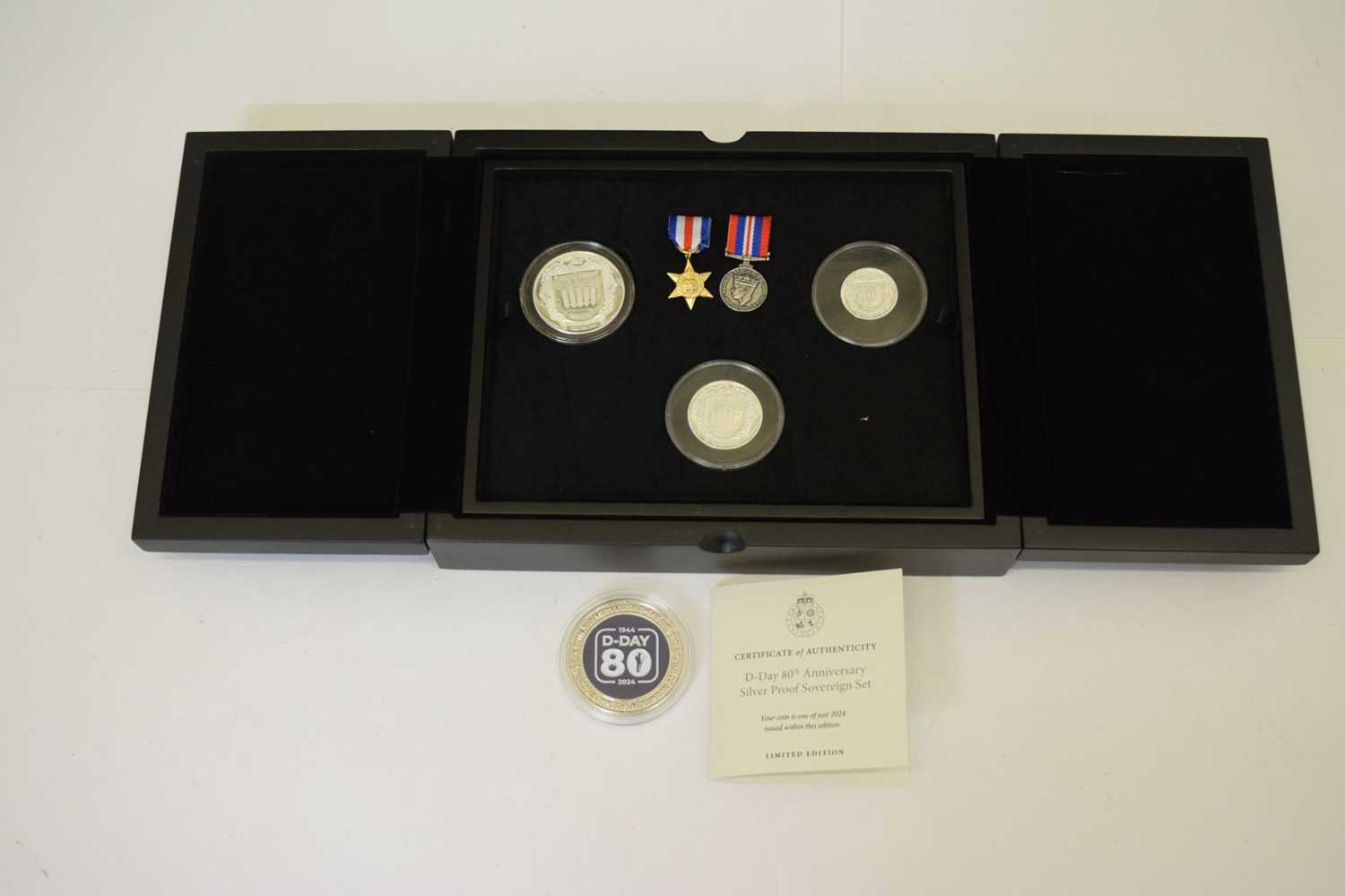 Isle of Man D-Day 80th Anniversary silver proof sovereign set, and R.B.L.I. D-Day 80th medallion - Image 2 of 8